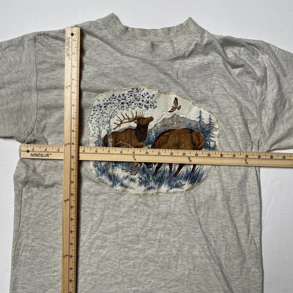 Basic Equipment DIY Glitter Deer Tee Gray Short Sleeve Men's M - Picture 4 of 9